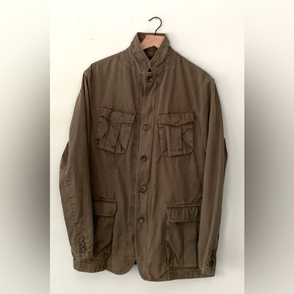 Banana Republic Safari Green Vintage Military Jacket Utility Cotton Zip & Button - Picture 15 of 15